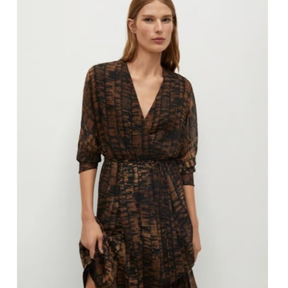Mango Black & Copper Tie-Waist Dress